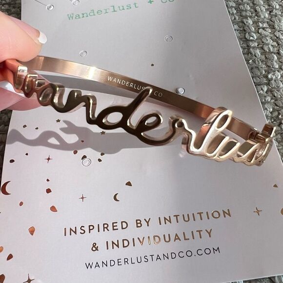 NWT WANDERLUST + CO, “Wanderlust” SILVER Bangle Bracelet - Picture 3 of 8